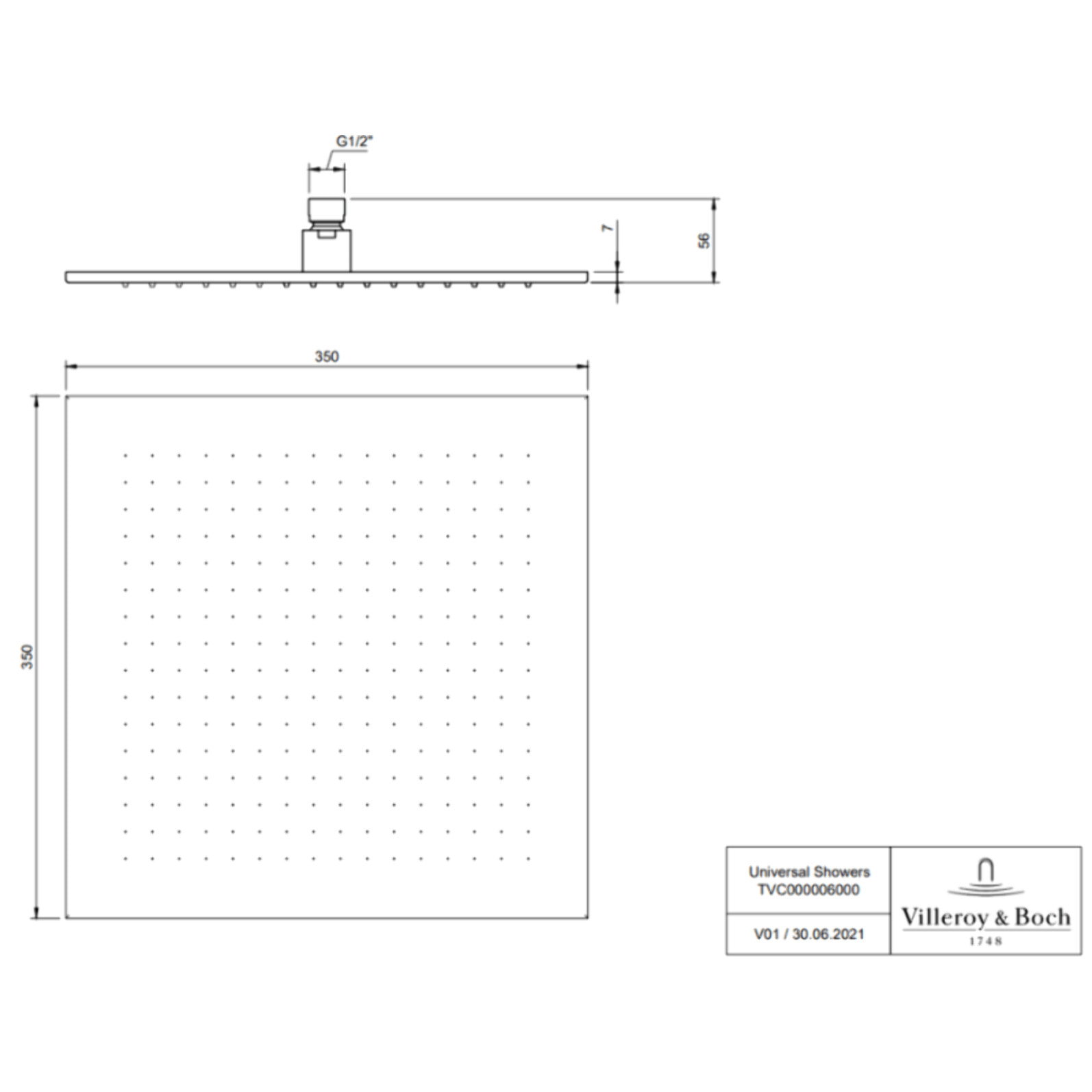 Douche de tête 350 Universal rectangle Or mat