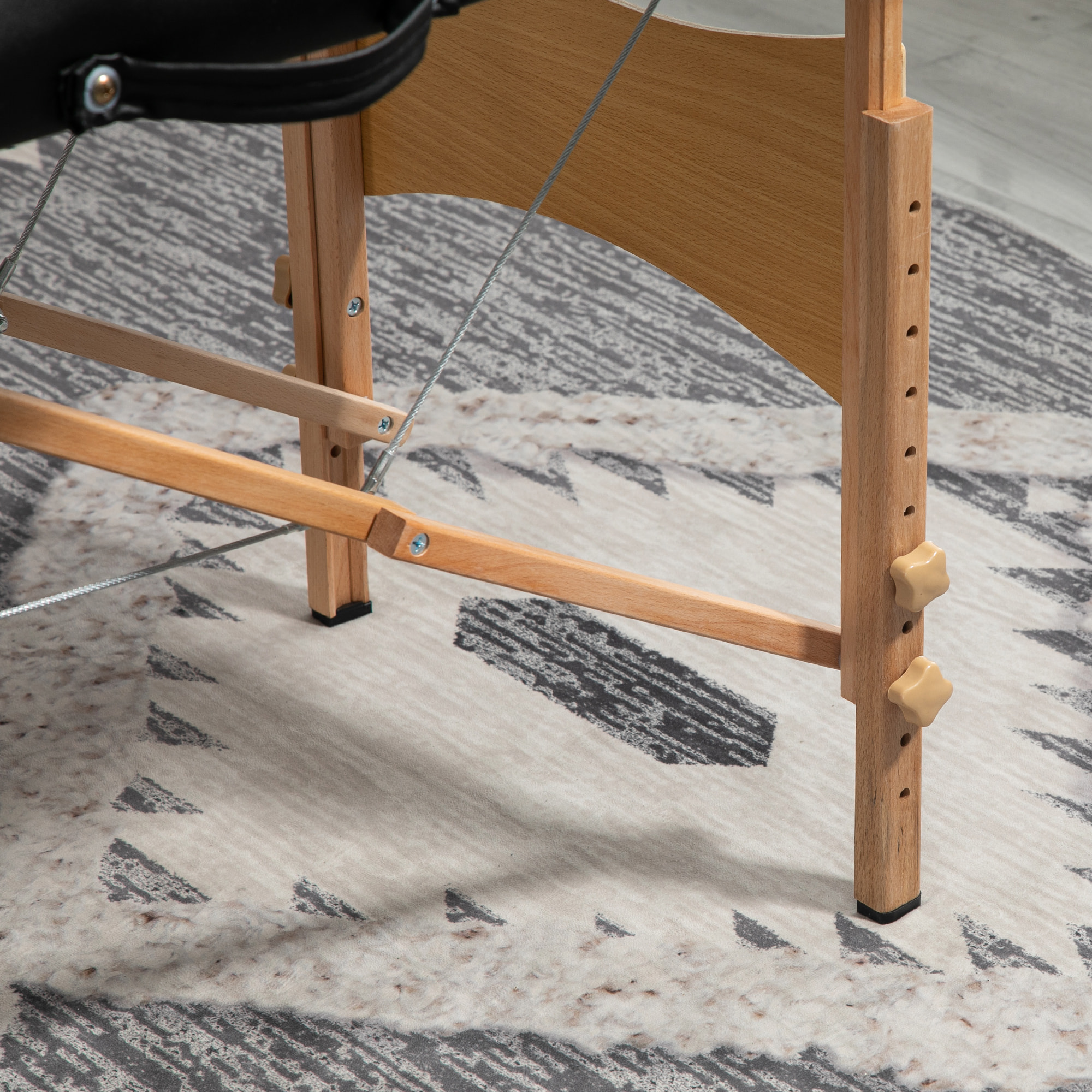 Table de massage pliante lit table de beauté 2 zones portable sac de tranport inclus hauteur réglable dim. 185L x 60l x 61-88H cm bois massif revêtement synthétique noir