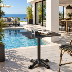 ICARE - Ensemble n°1: table bistrot 70x70cm pliable en céramique marbré noir