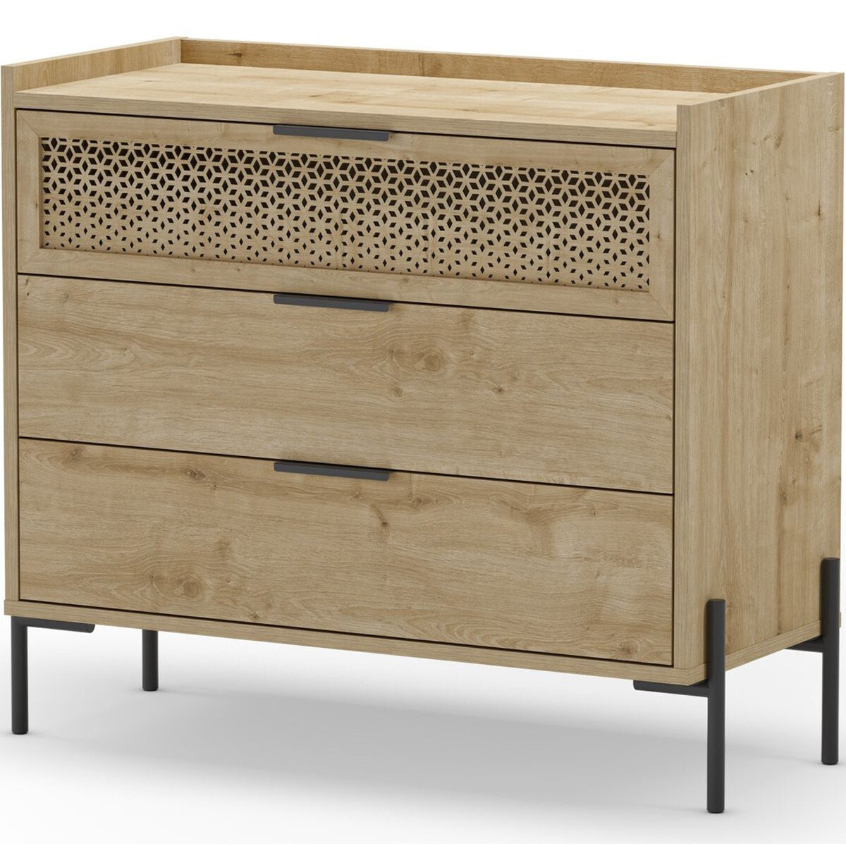 Commode 3 tiroirs effet chêne - CORTO