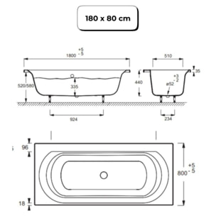 Pack baignoire droite 170 x 75 Elise + tablier niche + pommeau et mitigeur bain noir mat Aimé + vidage