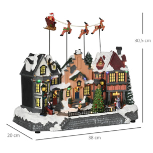 Pueblo Navideño Escena Navideña Iluminado con Luces LED Árbol de Navidad Papá Noel y Renos Móvil Decoración Navideña sobre Mesa 38,5x20,5x33 cm Multicolor