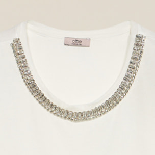 Oltre - Camiseta con aplicación de joya - Blanco