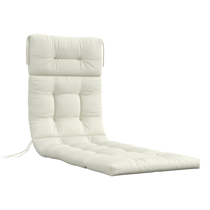 Coussin bain de soleil - coussin matelassé chaise longue - dim. 200L x 60l cm - ép. 13 cm - attaches - polyester crème