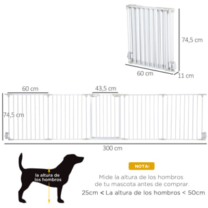 Barrera de Seguridad para Mascotas 300 cm Parque para Perros Plegable de 5 Paneles con Cierre Inteligente para Escalera Pasillo Blanco