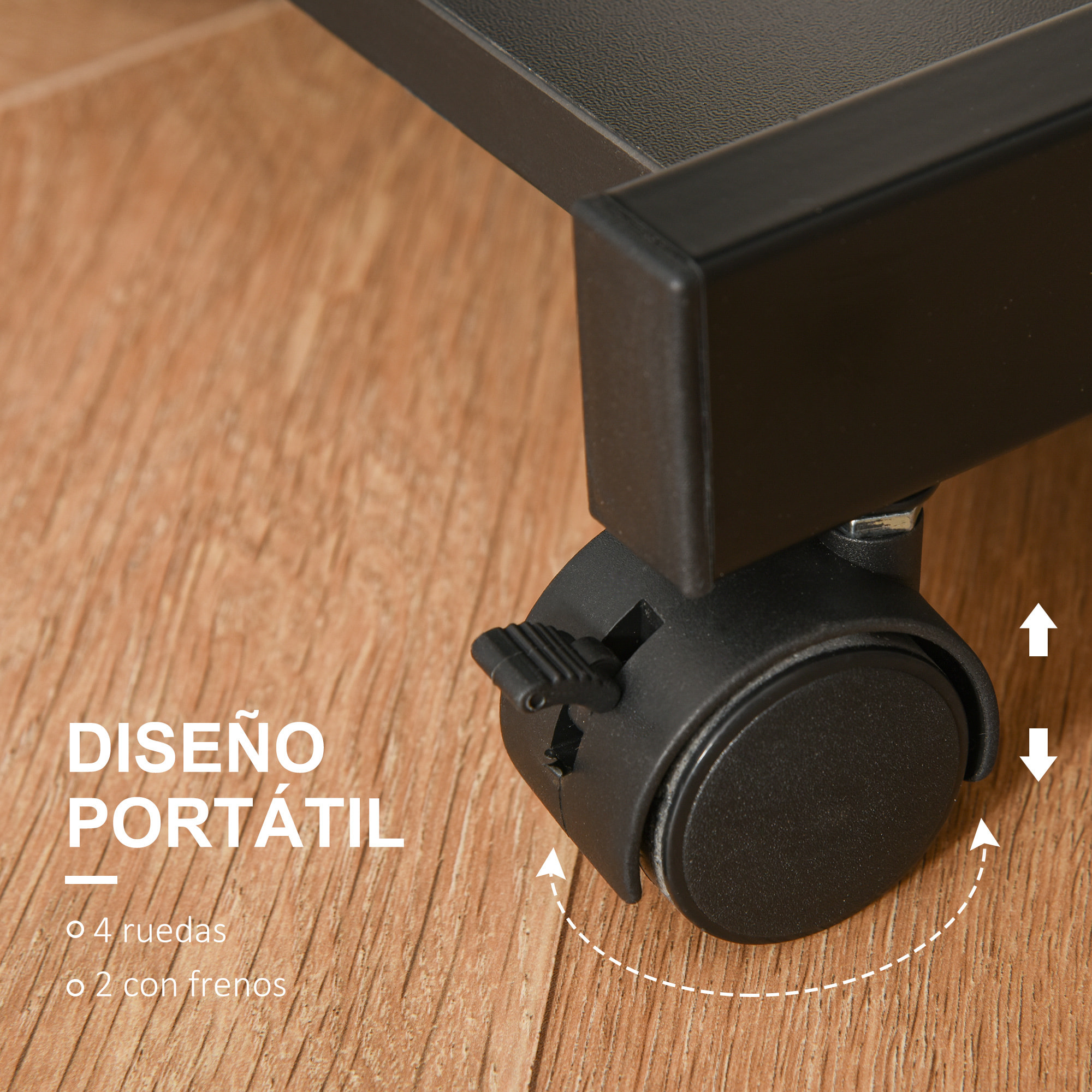 Mesa de Ordenador con Ruedas, 60x48 cm, Escritorio de Ordenador Moderno con Bandeja Deslizante para Teclado y Estante Inferior, Marco Metálico en Forma de Z, para Oficina, Estudio, Negro