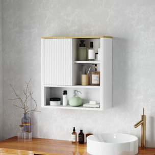 Armario de Baño de Pared Mueble de Baño Colgar con Estantes Ajustables Puerta Corredera Compartimentos y Diseño con Perfil Curvo 60x20x62 cm Blanco