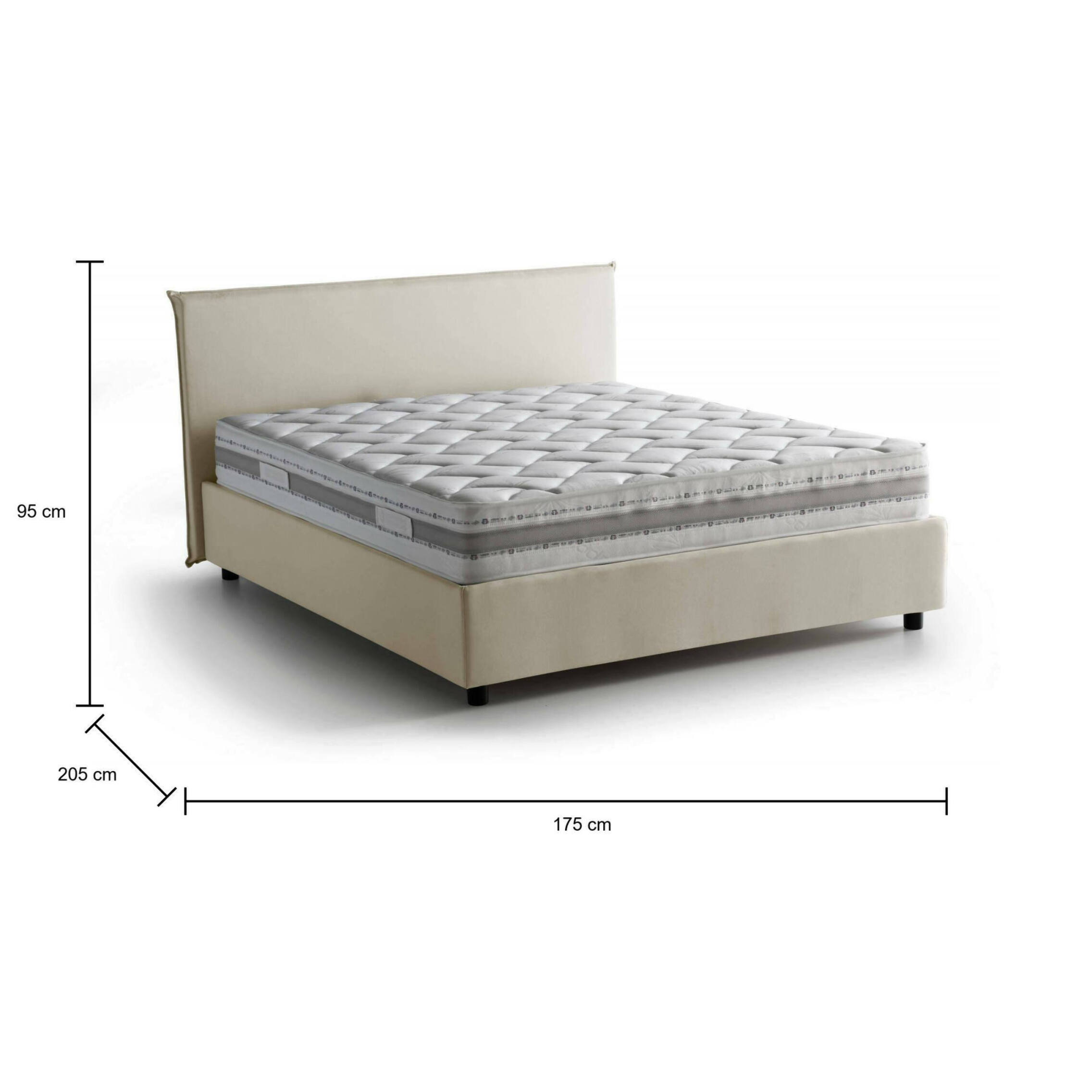 Letto matrimoniale Anassimene, Letto contenitore con rivestimento in tessuto, 100% Made in Italy, Apertura frontale, con materasso Cm 160x190 incluso, Beige