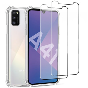 Coque Samsung Galaxy A41 Antichoc Silicone + 2 Vitres en verre trempé Protection écran