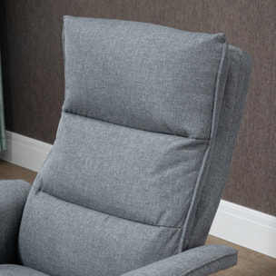 Fauteuil de massage avec repose-pied - style néo-rétro - châssis acier noir aspect lin gris