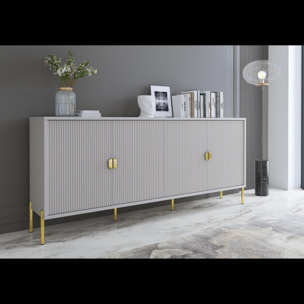 Madia Moderna Credenza In Melaminico Opaco Con 4 Ante E Piedini Alti Mobile Contenitore Design Soggiorno Salotto Sala Pranzo 203 x 49 x 87 Cm Grigio