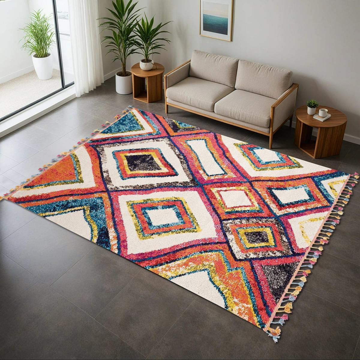 Tapis Tuke multicolore motif traditionnel berbère