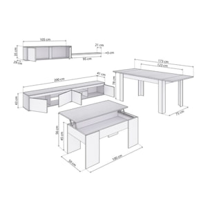Pack salón con mesa de centro y mesa de comedor Arlet Max V2B Blanco Artik (Blanco Mate) - Gris Cemento