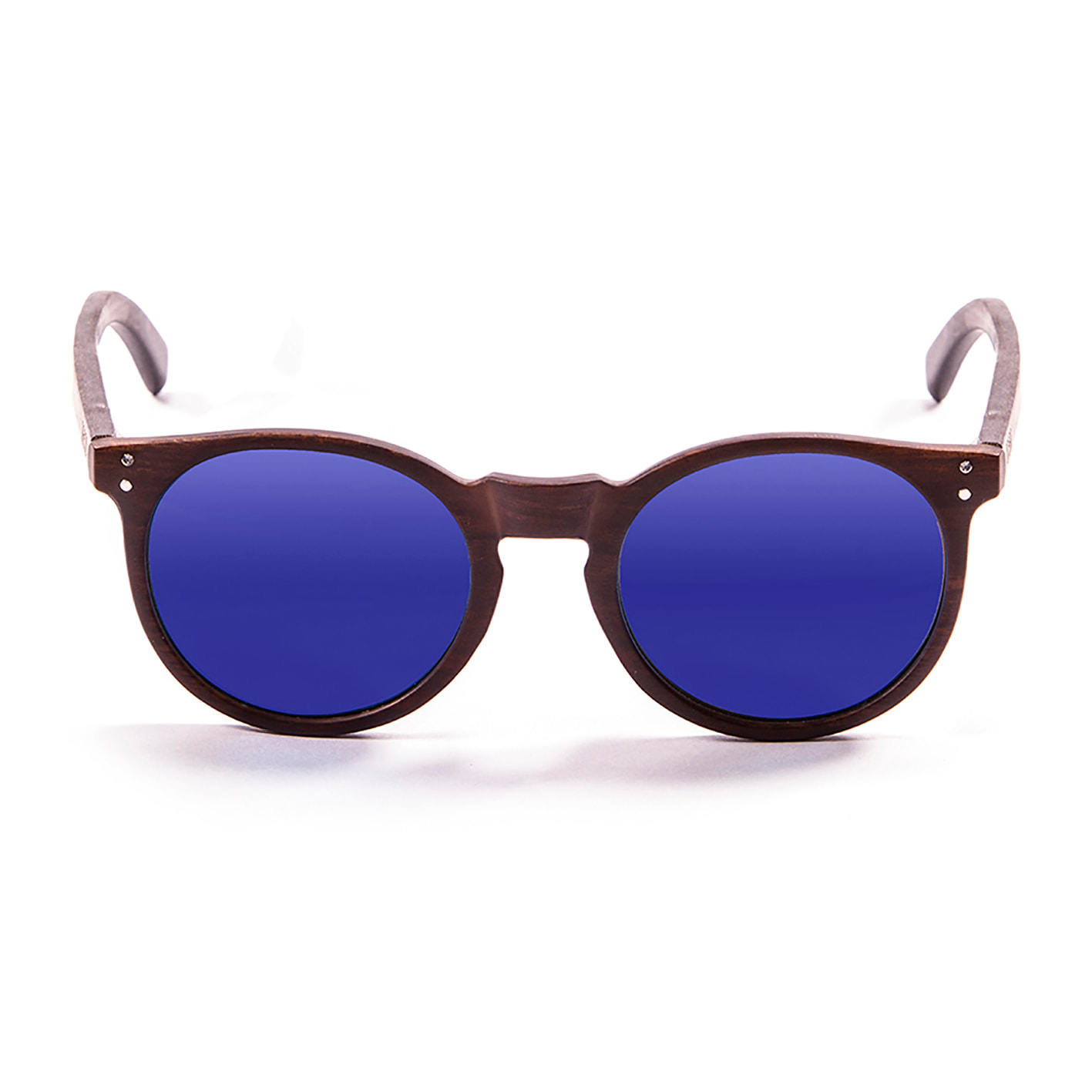 Gafas de sol OCEAN LIZARD WOOD - Marrón oscuro mate patilla marrón bambú con montura transparente blanco / Revo azul