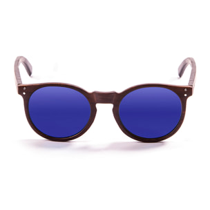 Gafas de sol OCEAN LIZARD WOOD - Marrón oscuro mate patilla marrón bambú con montura transparente blanco / Revo azul