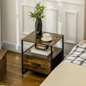 Mesita de Noche con 1 Cajón de Tela Plegable y Estante Abierto 45x40x50,5 cm