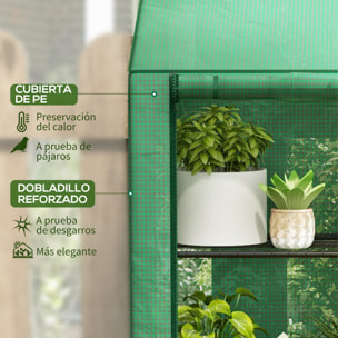 Invernadero de Jardín de 3 Niveles Invernadero de Terraza con Estantes Techo Inclinado y 2 Puertas con Cremallera para Cultivo de Plantas en Patio 143x46x141/151 cm Verde