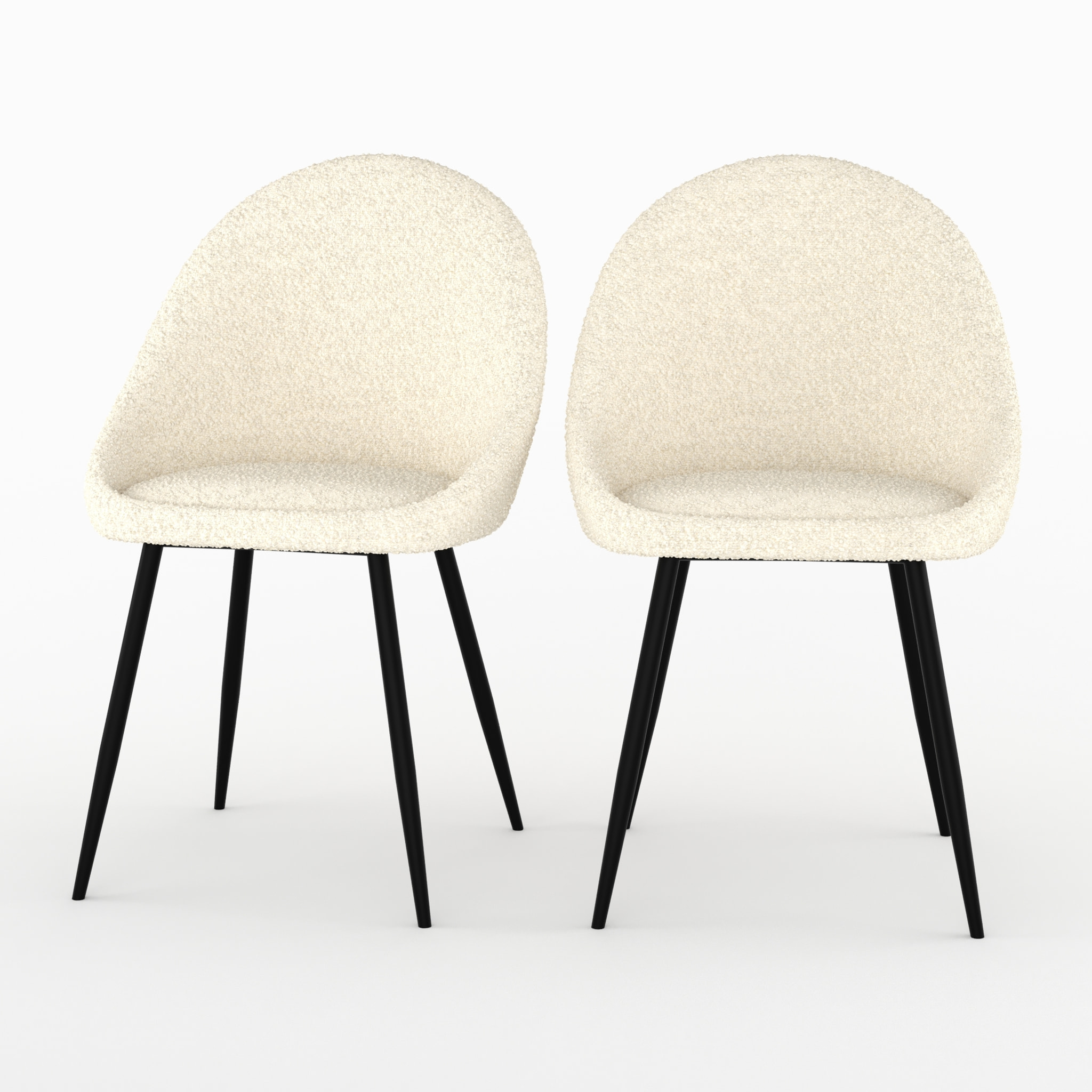 Lot de 2 chaises en tissu bouclé blanc cassé - Rona