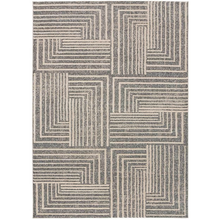 PAULA Alfombra geométrica de estilo vintage con relieve en gris, varias medidas disponibles.