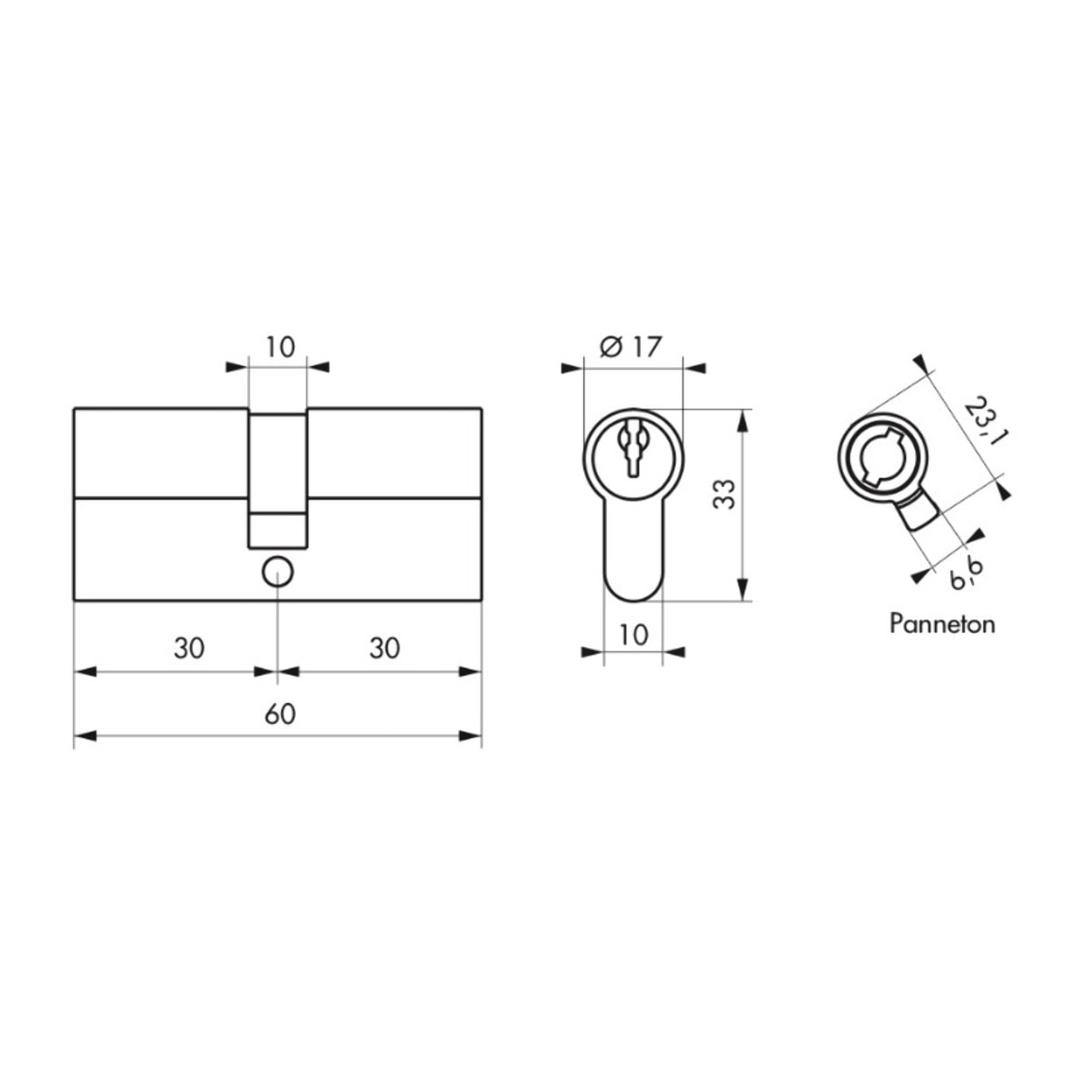 Cylindre de serrure double entrée SA, 30 x 30 mm, anti-arrachement, nickel, 3 clés - 1 pièce - THIRARD - 00016258
