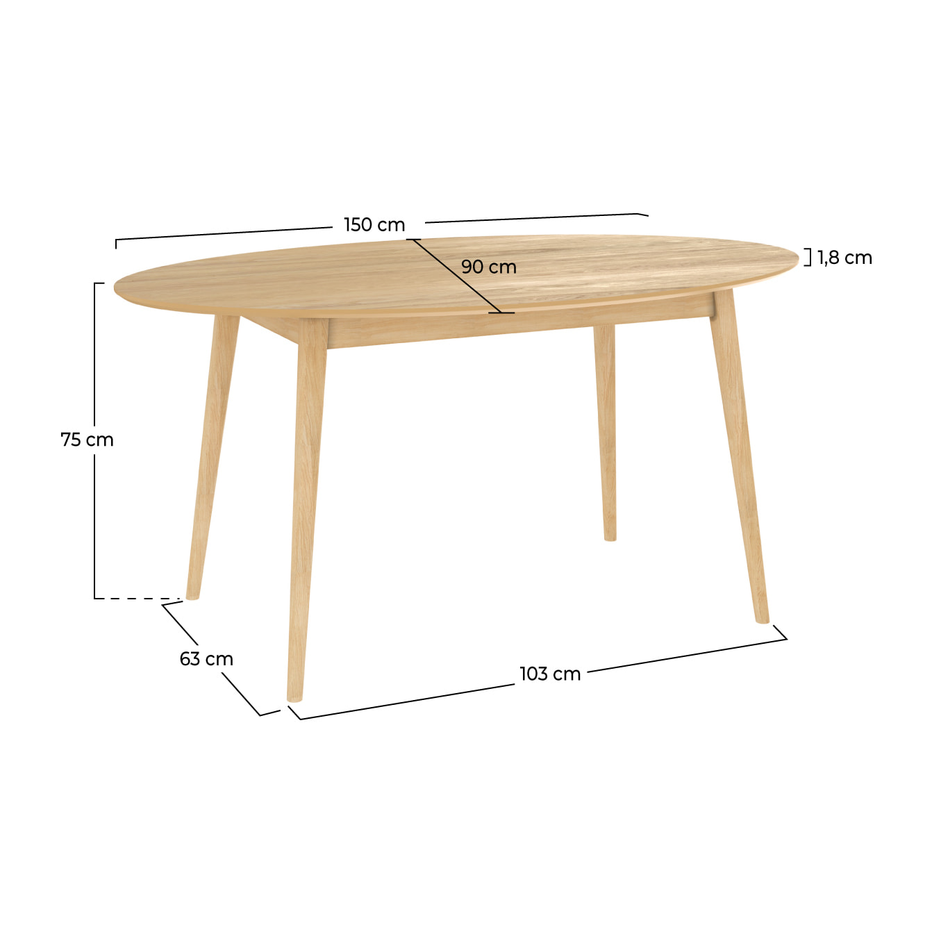 Table ovale 6 personnes en bois clair 150 cm - Eddy