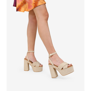 Sandalias de esparto beige con tacón XXL
