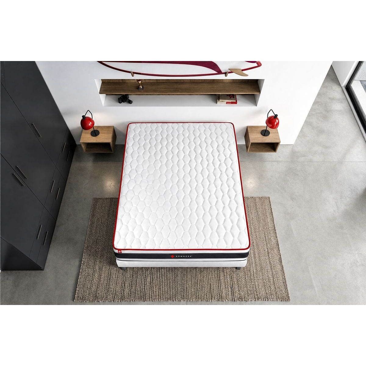 Ensemble Matelas Sommier 90x200 cm - Sommier Noir (en kit) - Energy