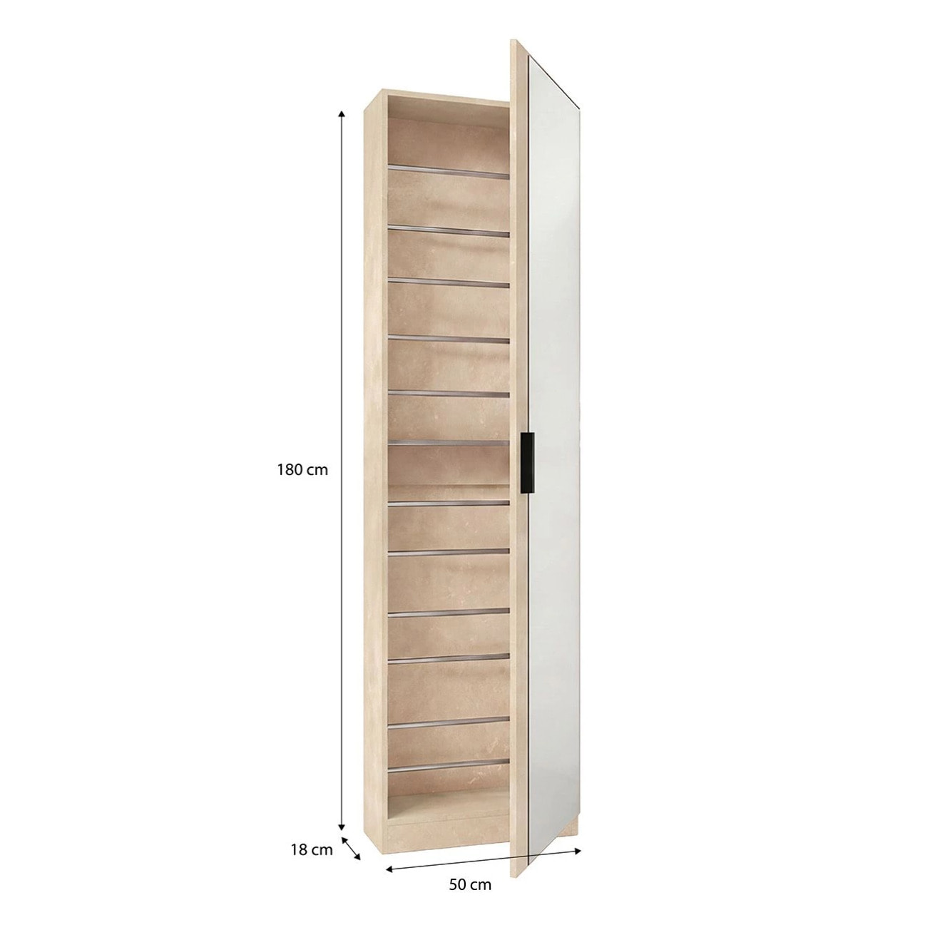 Zapatero alto de 1 puerta con espejo en microcemento beige 180x50 cm Roma Microcemento Beige