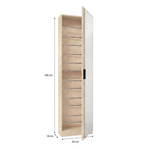 Zapatero alto de 1 puerta con espejo en microcemento beige 180x50 cm Roma Microcemento Beige