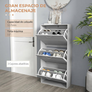 Zapatero Estrecho con 3 Puertas Abatibles, Zapatero Entrada Recibidor, Estantes Ajustables, para 12 Pares de Zapatos, para Pasillo, Espacios Reducidos, Gris