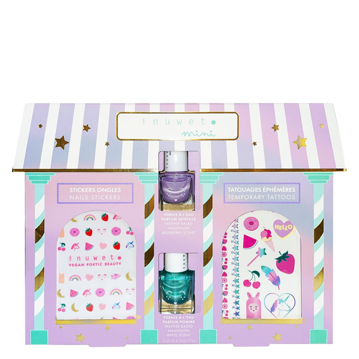 Beauty House - Coffret Vernis à l'Eau 2 x 5 ml + Stickers Ongles + Tatouages Éphémères