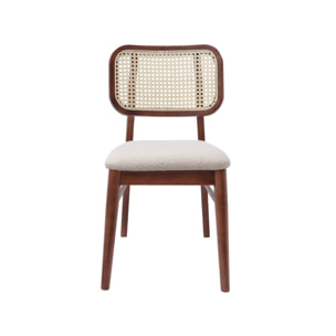 Lot de 2 chaises vintage bois d'hévéa cannage et bouclette Mani