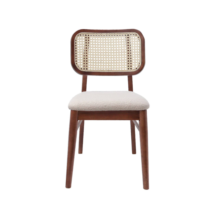 Lot de 2 chaises vintage bois d'hévéa cannage et bouclette Mani