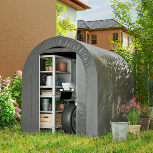 Carpa de Jardín Exterior para Herramientas, Bicicletas, 2,4x1,6x1,9 m, Cobertizo Exterior con Marco de Acero, Puerta Enrollable con Cremallera, Impermeable, Garaje Portátil, Gris Claro