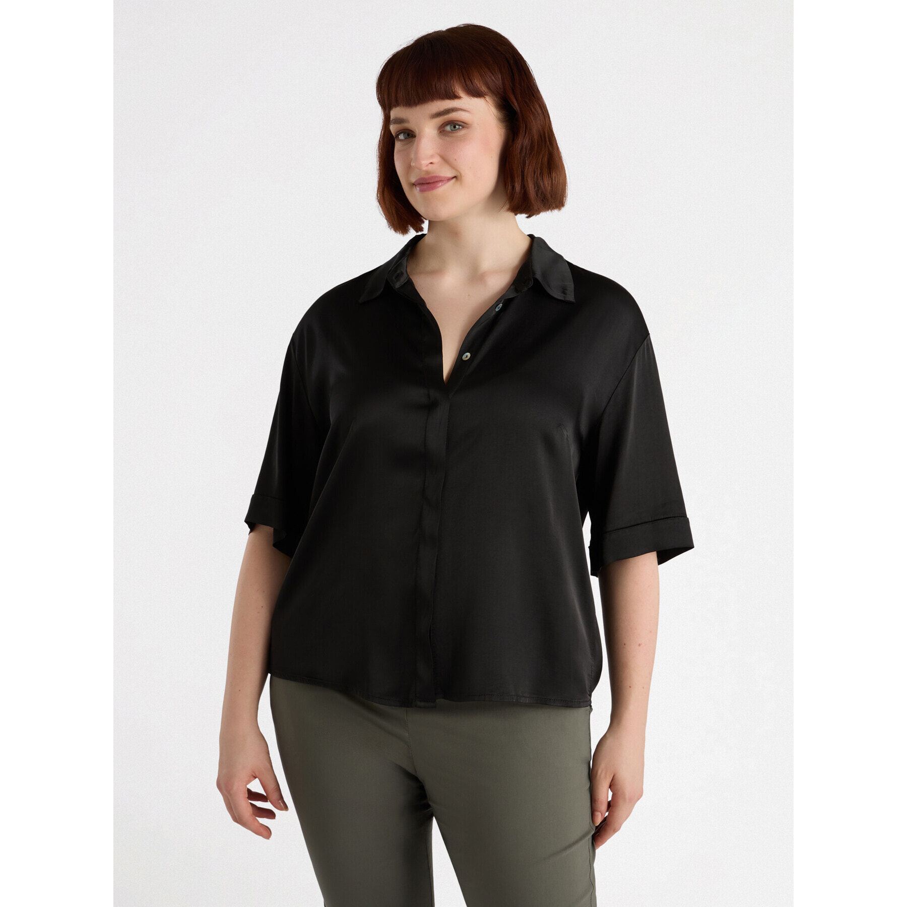 Fiorella Rubino - Camisa de satén elástico - Negro
