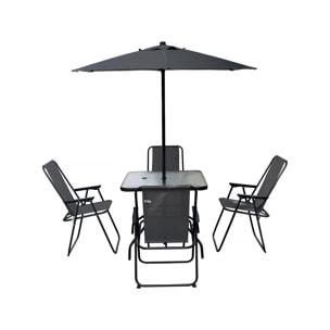Table et chaises de jardin avec parasol en métal "Convivia" - 4 places - Gris anthracite