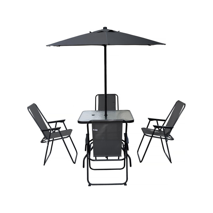 Table et chaises de jardin avec parasol en métal "Convivia" - 4 places - Gris anthracite