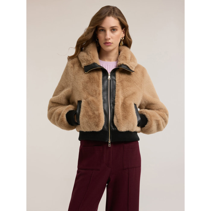 Motivi - Chaqueta de efecto peluche con inserciones - Beige
