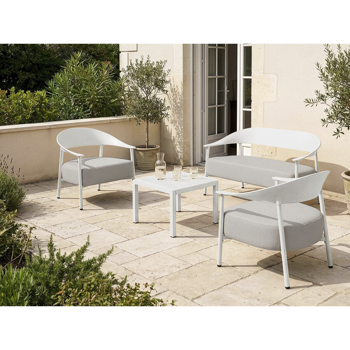 Canapé de jardin en plastique et métal "Céora" - 2 places - Blanc