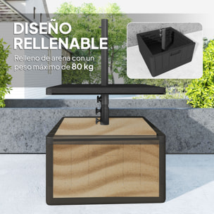 Base para Sombrilla Exterior 3 en 1, Mesa Auxiliar Ajustable, Macetero con Orificio de Drenaje, Soporte de Parasol Rellenable Arena 80 kg con Ruedas y Asas, para Postes Ø38 y Ø48 mm, Negro