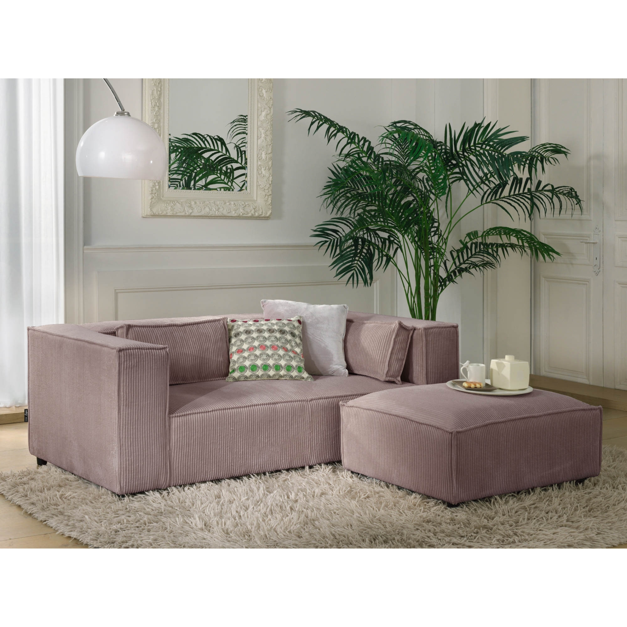 Stella - canapé fixe 2 places - en velours côtelé - style contemporain - Rose
