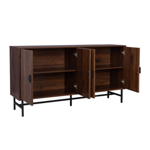 Buffet de rangement effet bois foncé. Bazalt. quatre portes. deux étagères. buffet haut. vaisselier. L 157.5 x l 39 x H 83cm