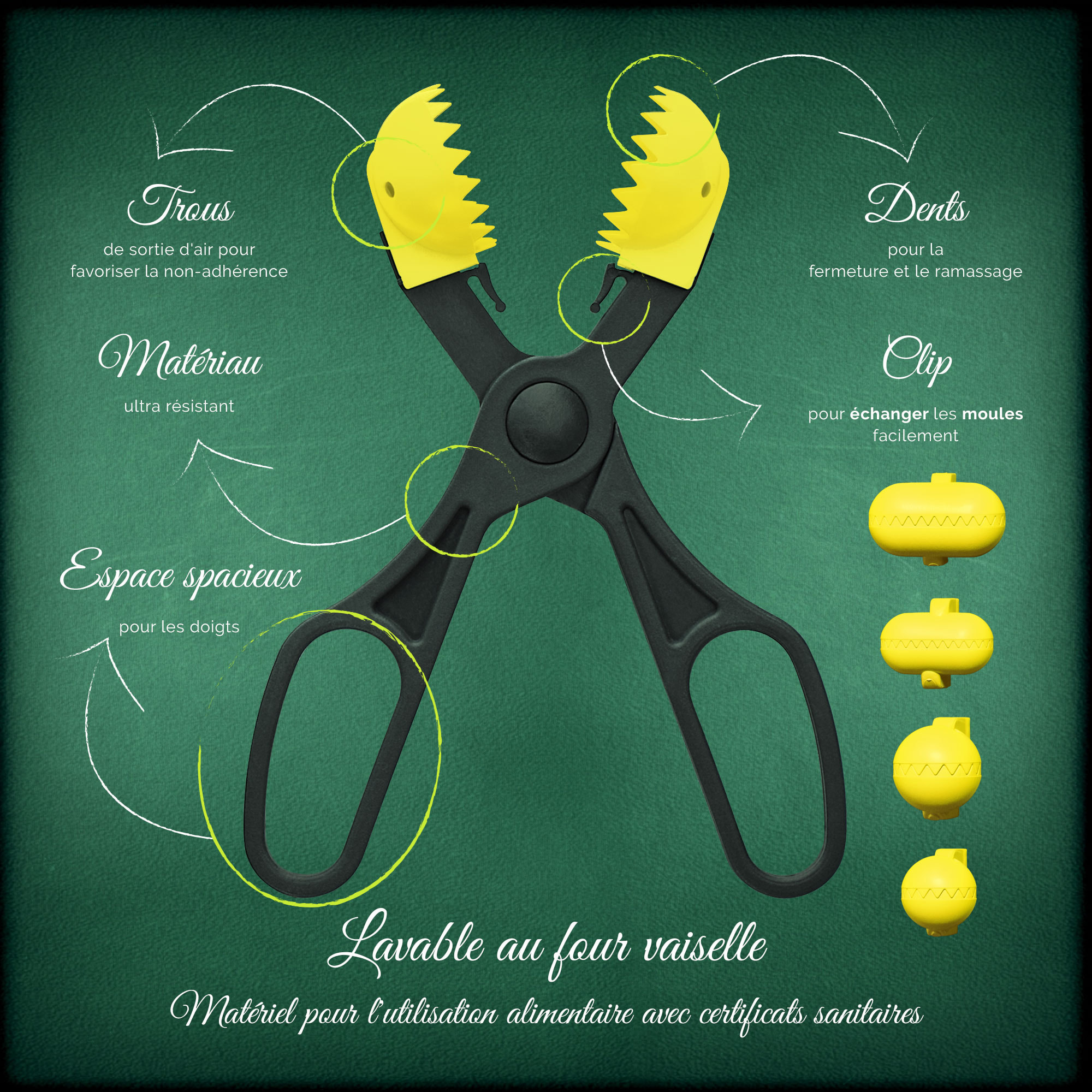 Pack utensilio multiusos con 4 moldes intercambiables color amarillo + 40 bandejas de conservación - La croquetera: patentado y fabricado en España