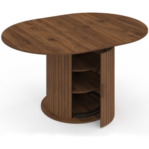 Table à manger ronde extensible Albane effet hêtre avec rangement Ø110-150cm