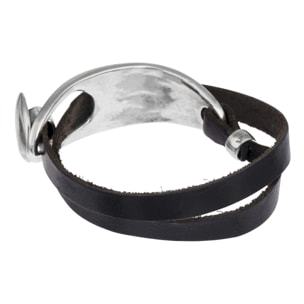 Pulsera cuero negro plata GD doble vuelta