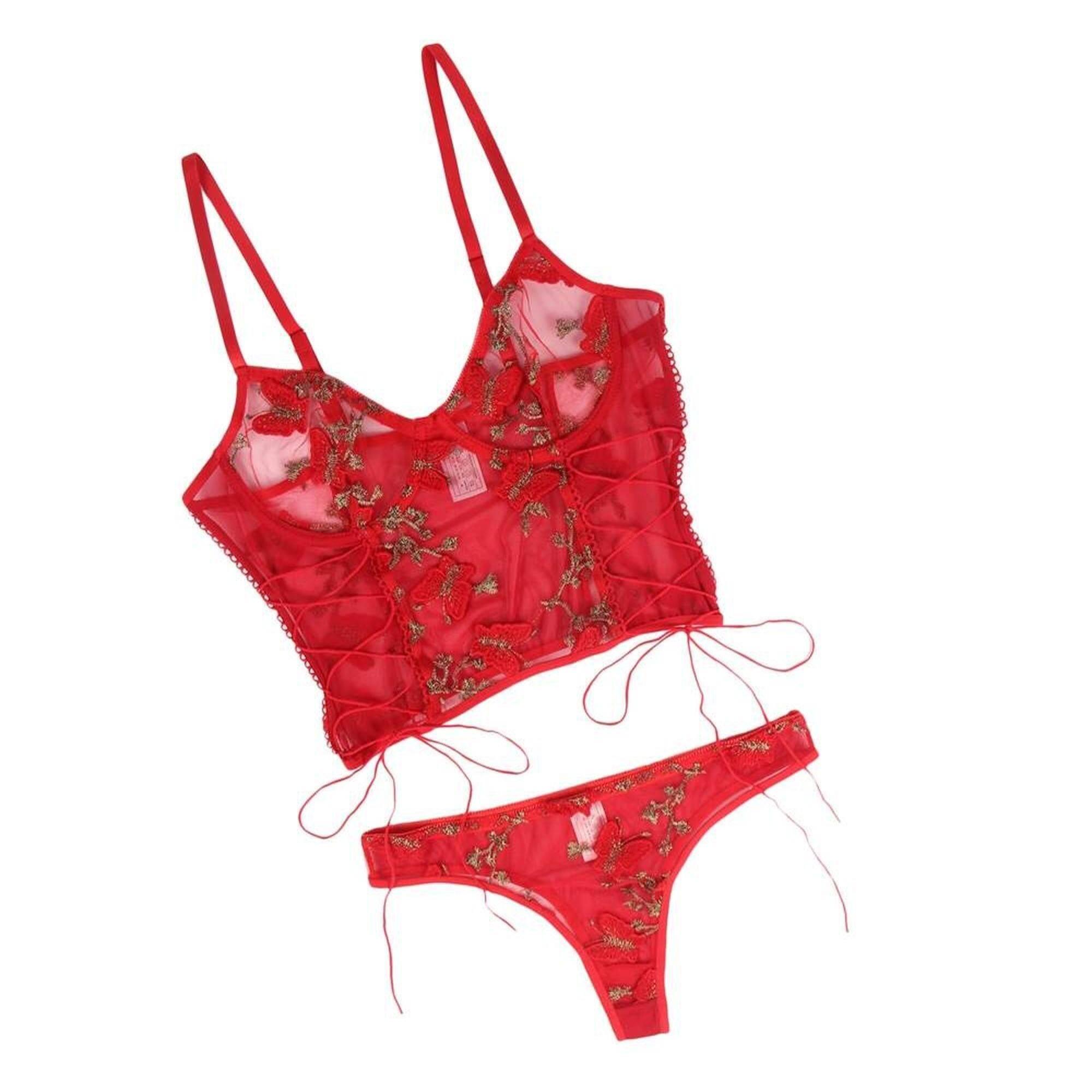 Top y bragas con estampado de mariposa rojo