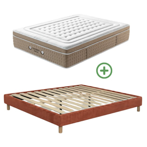 Ensemble matelas Bali & sommier Cancun | Mémoire de forme et ressorts ensachés | Cadre à lattes | Velours côtelé | Terracotta