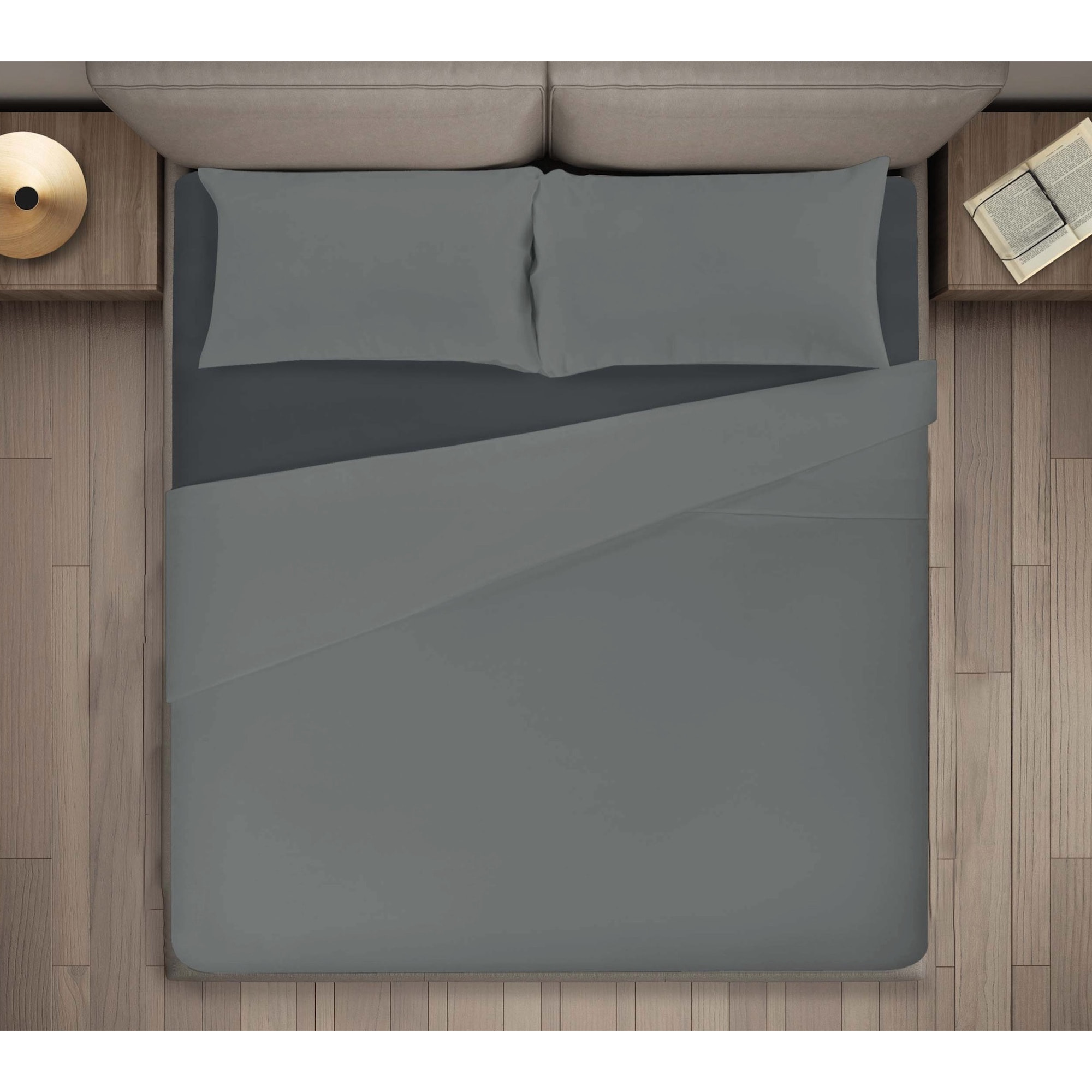 COMPLETO LENZUOLA LETTO UNA PIAZZA E MEZZA BICOLOR GRIGIO SCURO