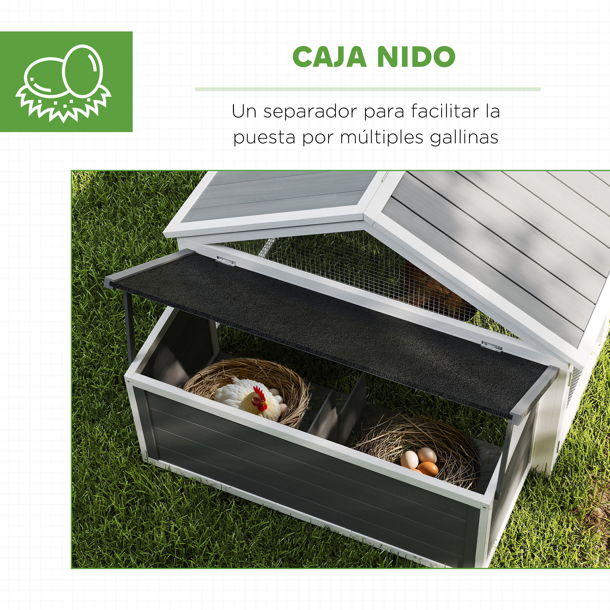 Gallinero para Exterior 240x112,5x76 cm Gallinero de Madera con Techo Abatible Corral Puertas con Cerradura y Nido para Gallinas Conejos Patos Blanco y Gris