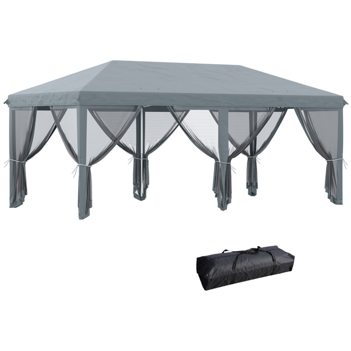 Carpa Plegable Pop-Up Gazebo 6x3 m Cenador Plegable con 6 Paredes Laterales de Malla Anti-UV y Bolsa de Transporte para Camping Fiestas Gris